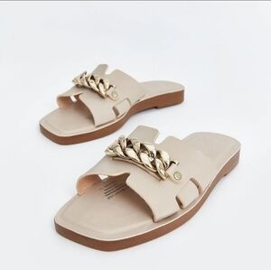 Gold Chain Beige Women's Sandals